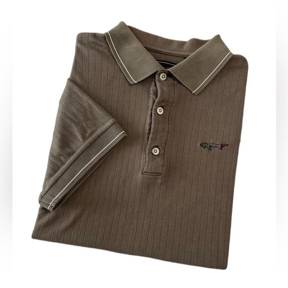 Greg Norman Greenish Grey Stripe Cotton Short Sleeves Polo‎ Sz S - Picture 1 of 4